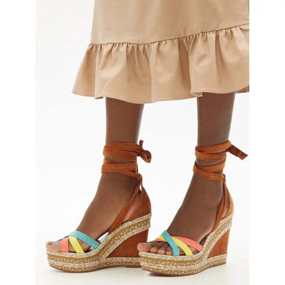 Christian Louboutin Lagoadonna 120 Brown Lace Up Platform Wedge Sandal Heel 41 - Picture 2 of 7